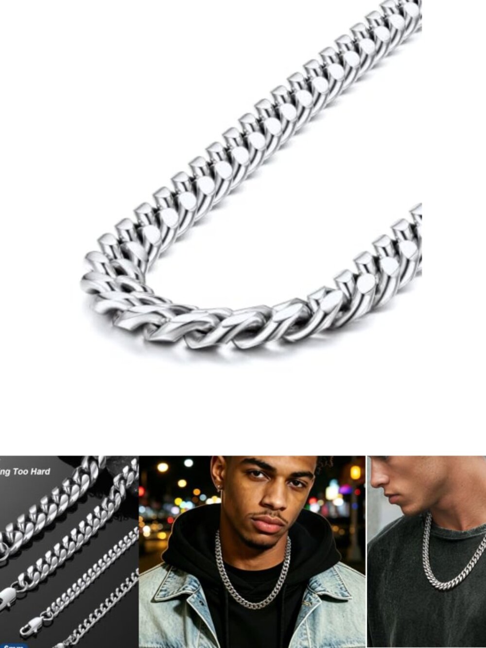 Mens Cuban Link Chain 316L Stainless Steel 6mm 22in Necklace